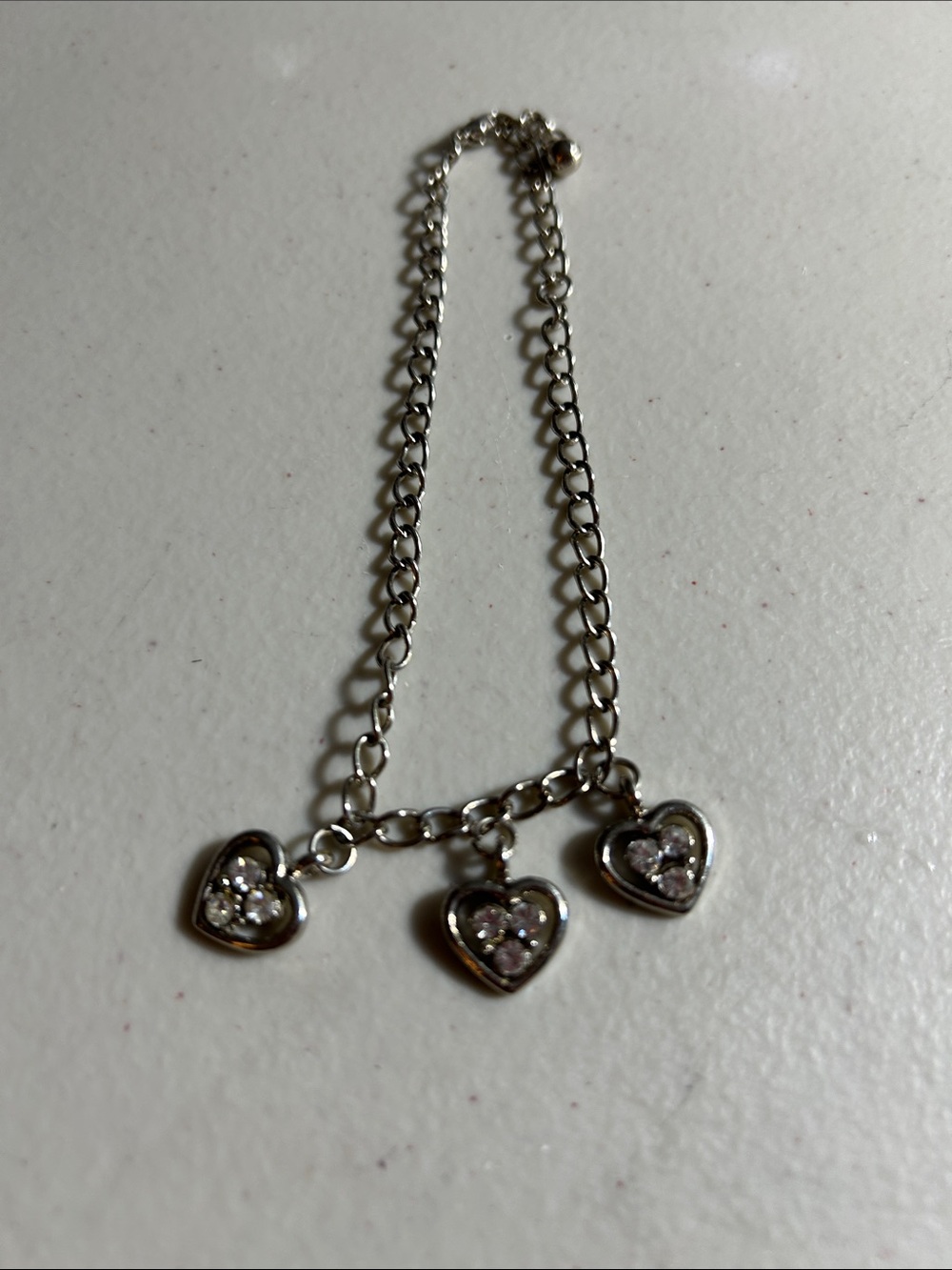 Silver Heart Charm Ankle Bracelet with Crystal Accents - Women Jewelry